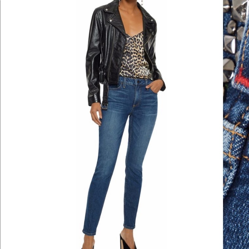 Ao.La Alice & Olivia Studded Stud Blue Mid Rise Jeans Denim Pants Size 24 Skinny
